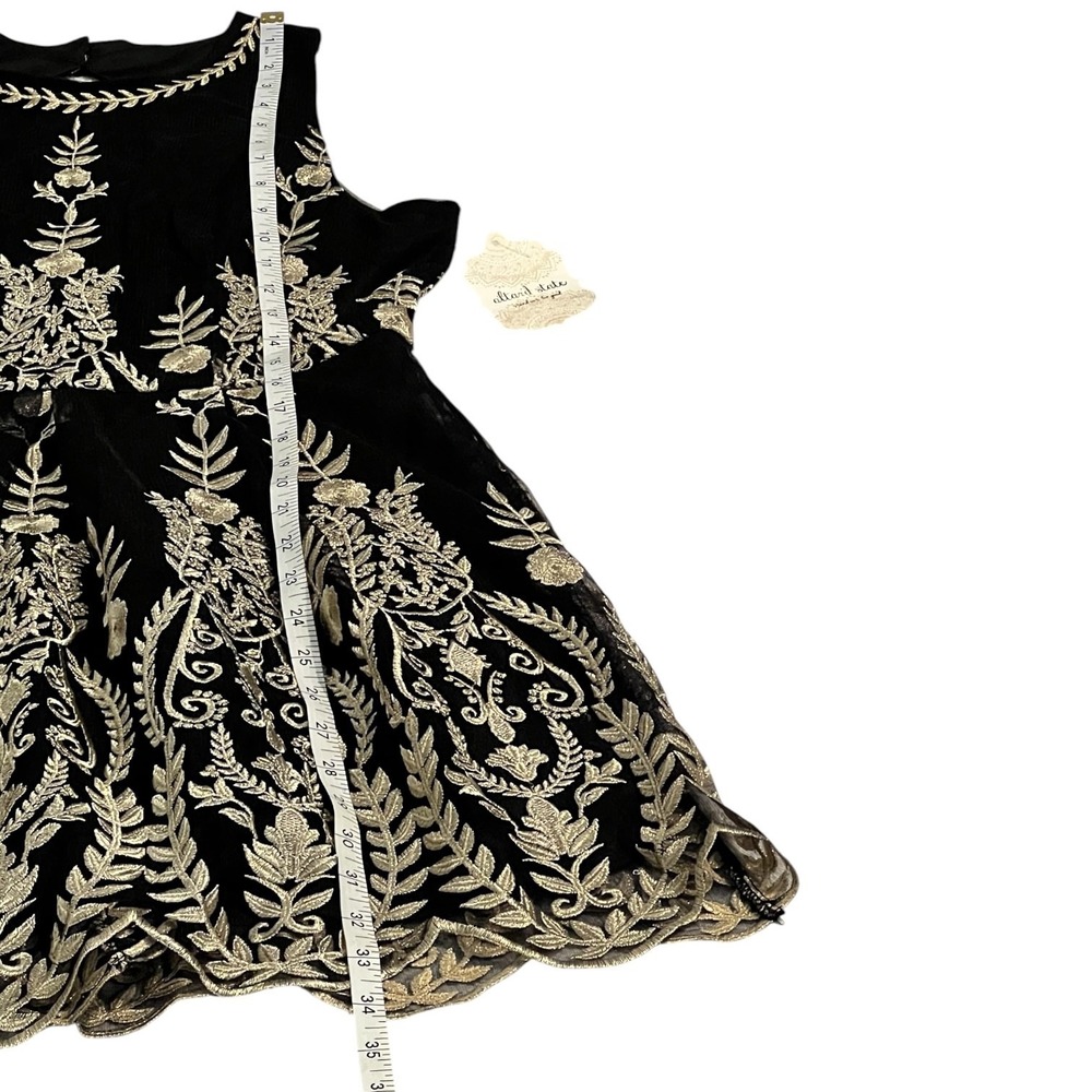 NWT Altar'd State Black Gold Embroidered Mini Dress L Fit & Flare Party - Picture 8 of 10